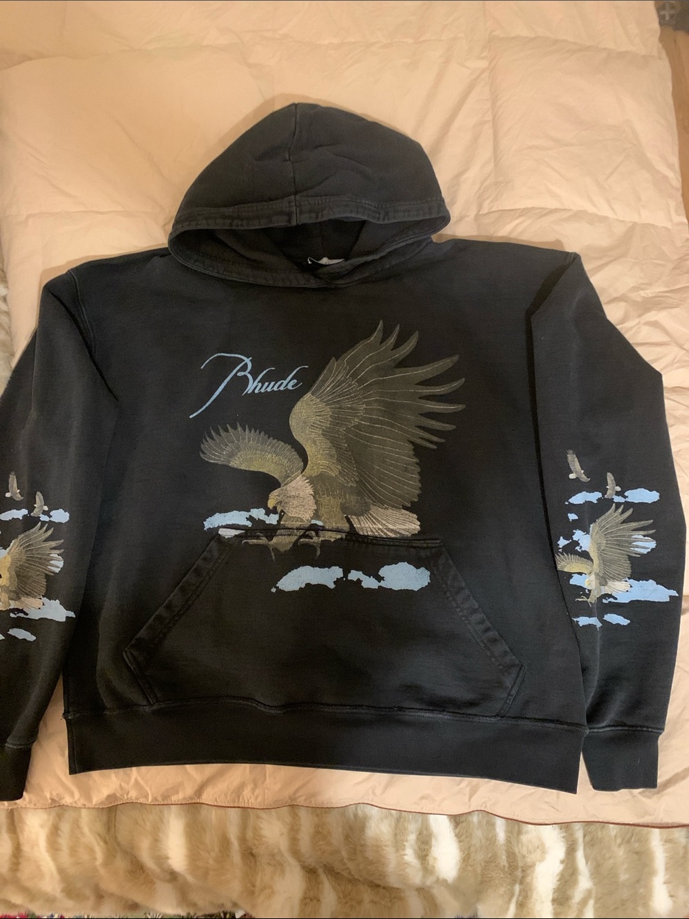 RHUDE, Black Hoodie with Eagle Graphic - Black, Large, Like New